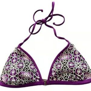 Converse Purple White Floral Bikini Top Swimsuit Size Med EUC #M-171